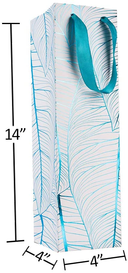 Leaf Design Blue Gift Bags 12 Pack Wine 14"X4"X4"