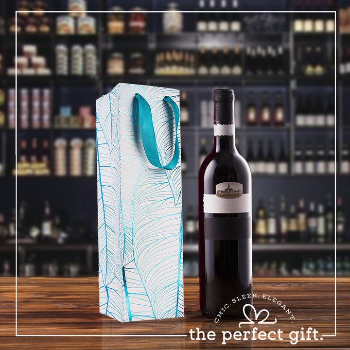 Leaf Design Blue Gift Bags 12 Pack Wine 14"X4"X4"