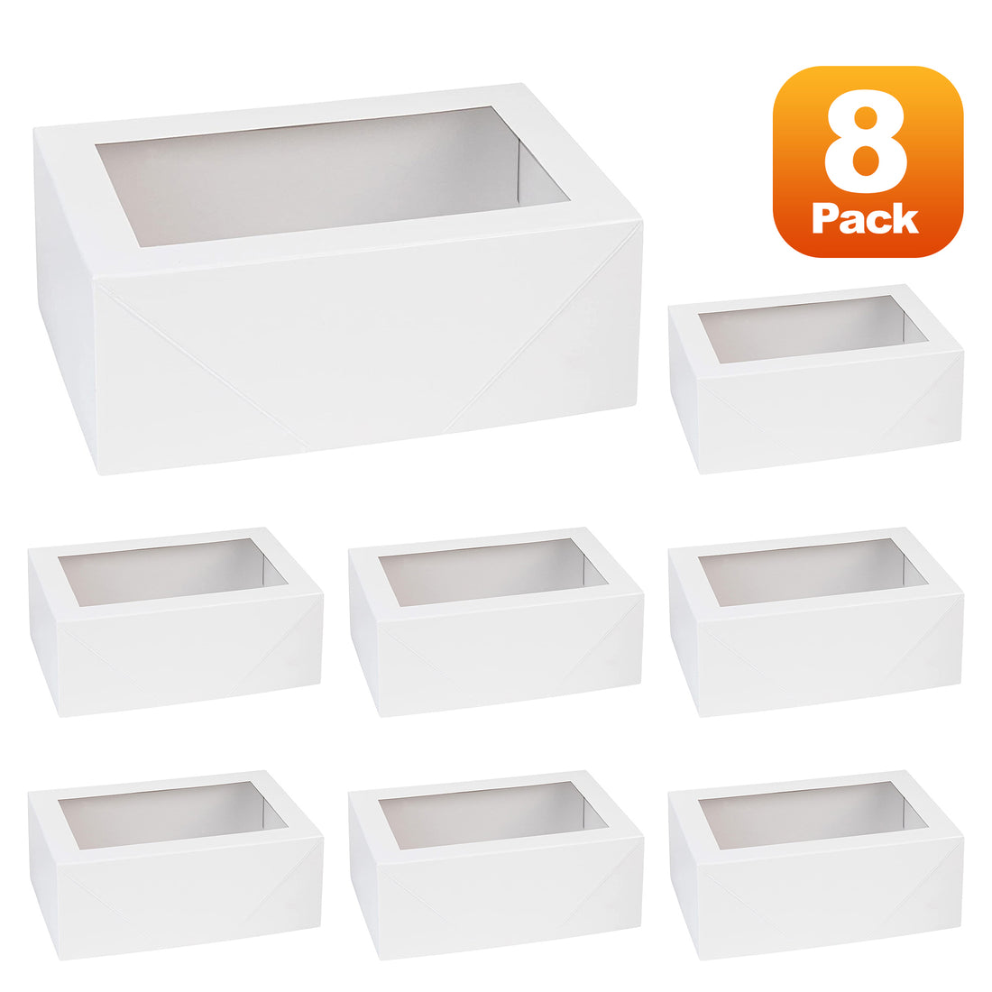 Premium Rectangular Bakery Boxes White 7.5X5X3" 8 Pack