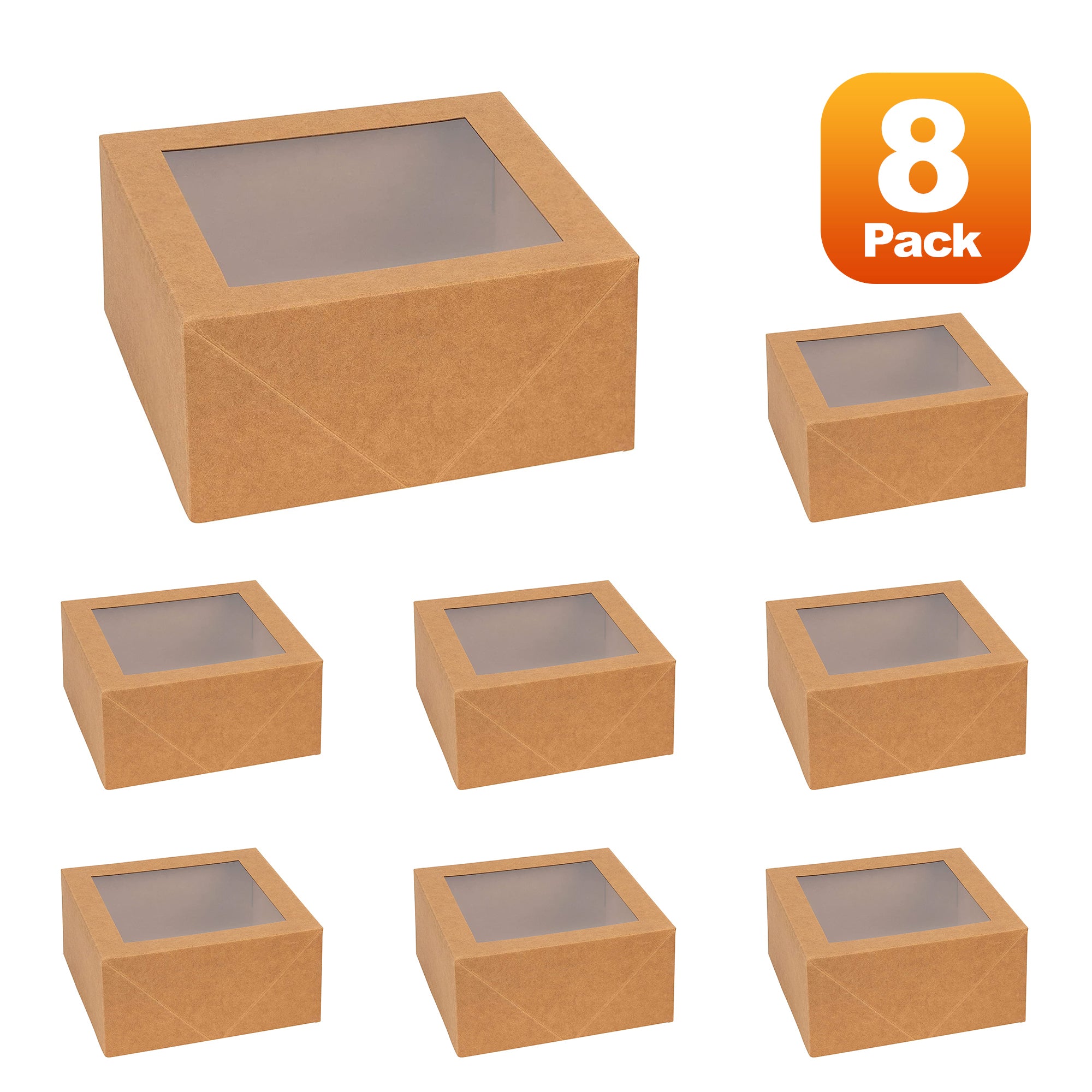 Premium Square Bakery Boxes 8 Pack Kraft 6X6X3"