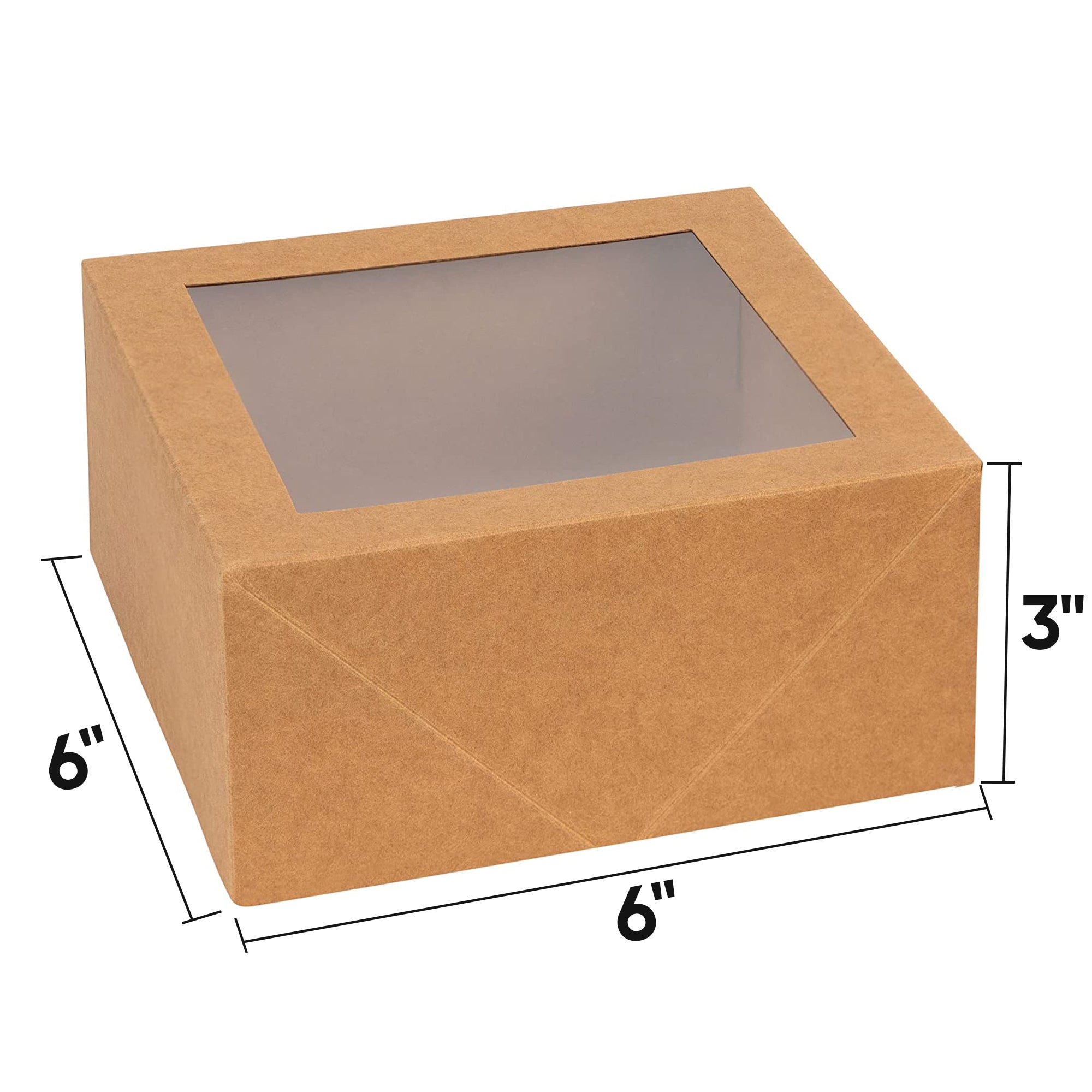 Premium Square Bakery Boxes 8 Pack Kraft 6X6X3"