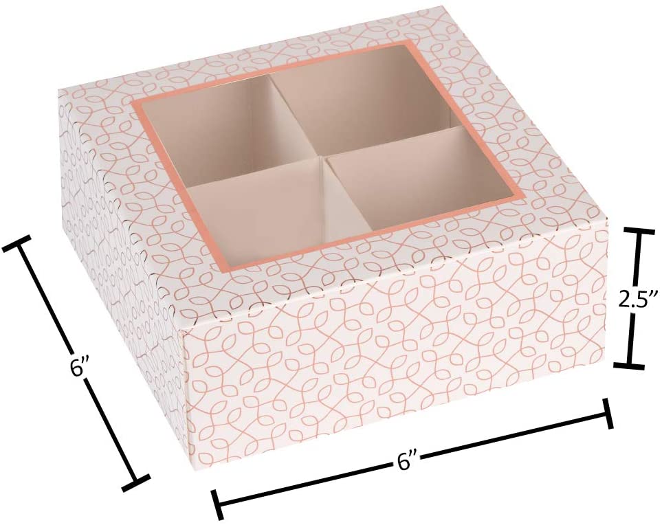 Window Box 6"X6"X2.5" Rose Gold With Four Sections 6 Pack
