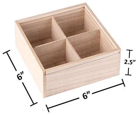 Four Sectional Wooden Box 4 Pack 6’’x6’’x2.5’’