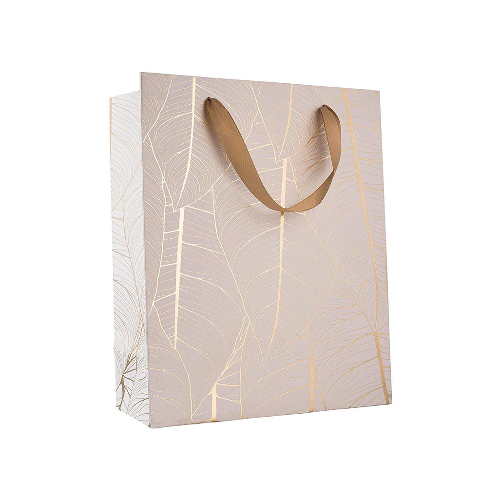 Leaf Design Golden 12.5"X10.25"X4.75" Gift Bags 12 Pack