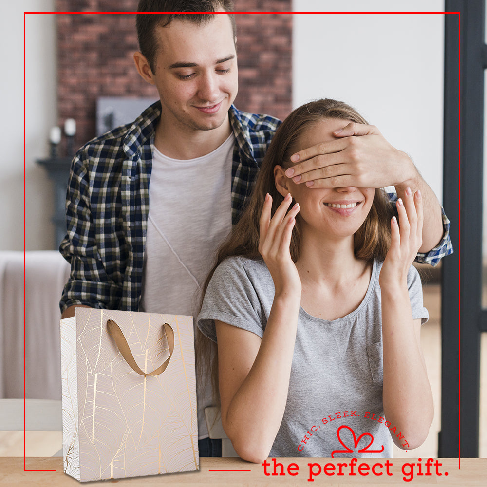 Leaf Design Golden 12.5"X10.25"X4.75" Gift Bags 12 Pack