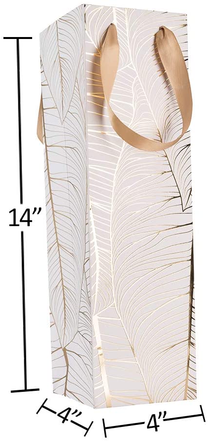 Leaf Design Gold Gift Bags 12 Pack Wine 14"X4"X4"