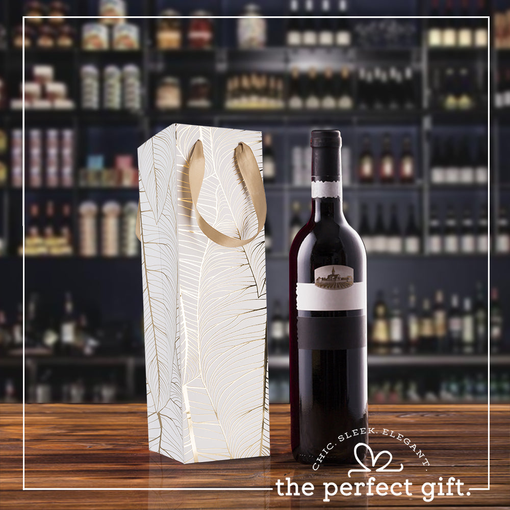 Leaf Design Gold Gift Bags 12 Pack Wine 14"X4"X4"