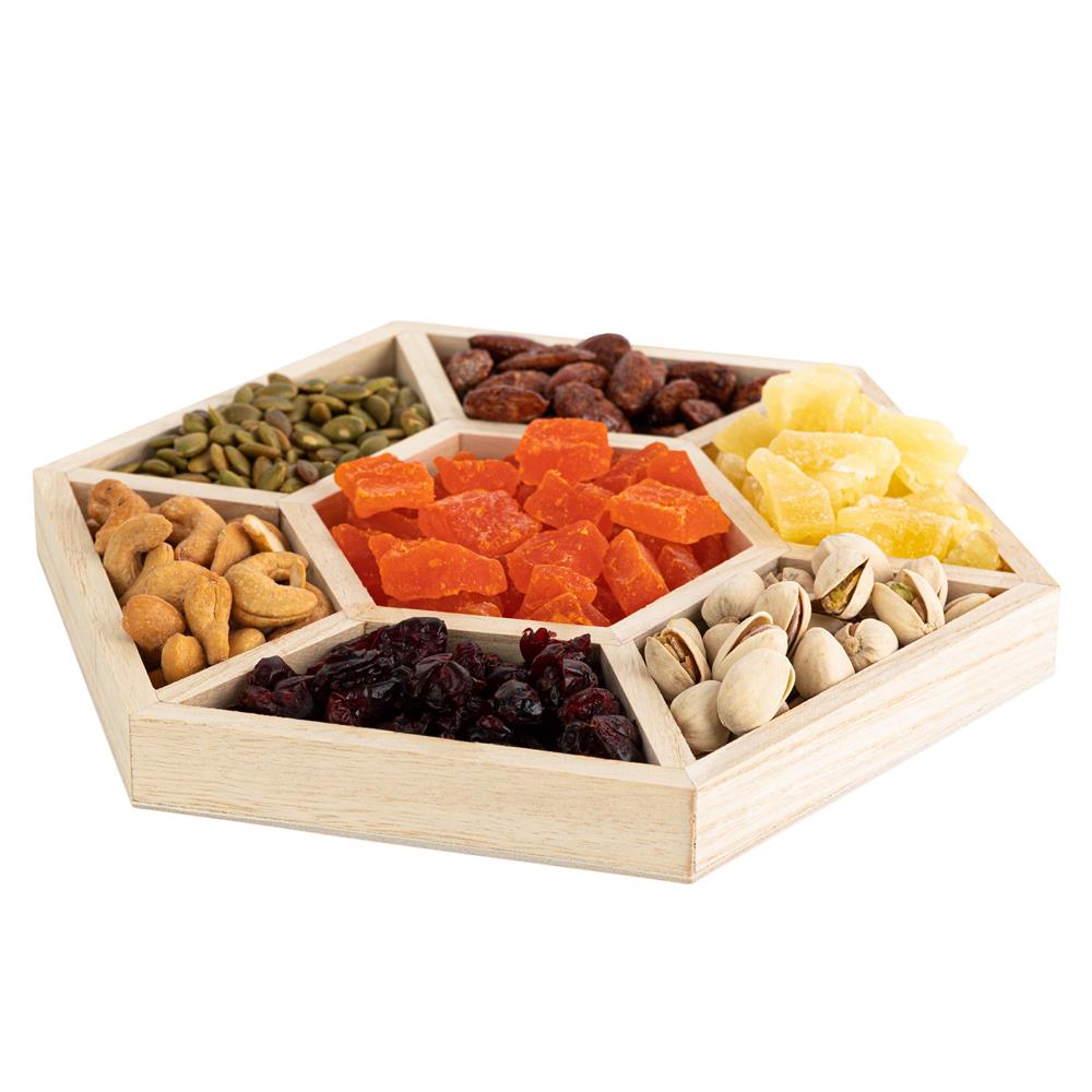 Hexagon Sectional Wooden Trays 2 Pack 10.5"X10.5"X1"