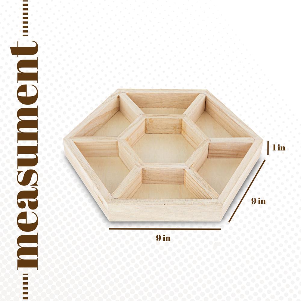 Hexagon Sectional Wooden Trays 2 Pack 10.5"X10.5"X1"
