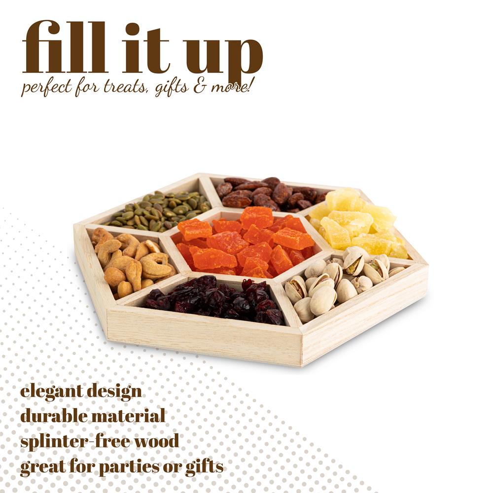 Hexagon Sectional Wooden Trays 2 Pack 10.5"X10.5"X1"