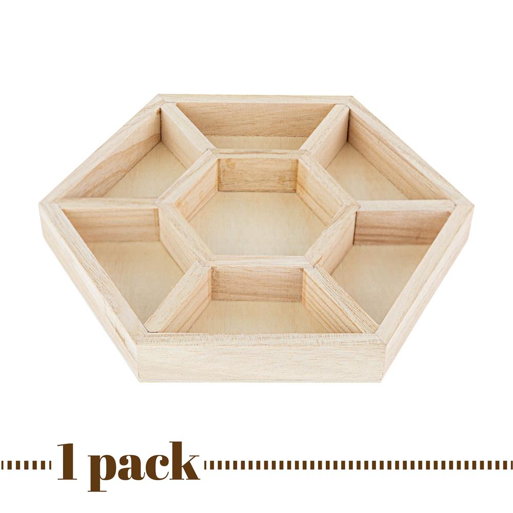 Hexagon Sectional Wooden Trays 2 Pack 10.5"X10.5"X1"