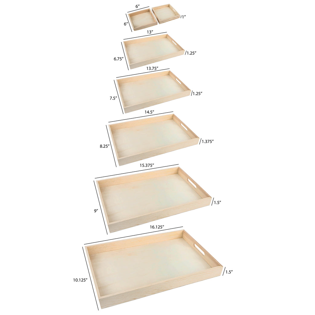 Wooden Nested Serving Trays 7 Pack Set Of Rectangle