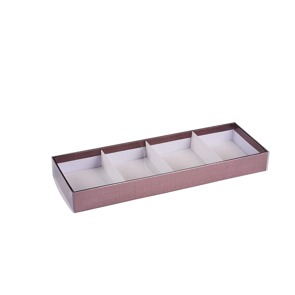 Four Section Maroon Tray  4 Packs Gift Box With Clear Cover 11" X 3.75" X 1.25"