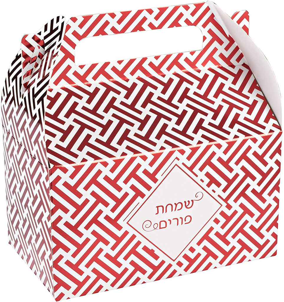Foil Purim Treat Box Red 6.25" X 3.75" X 3.5" 10 Pack