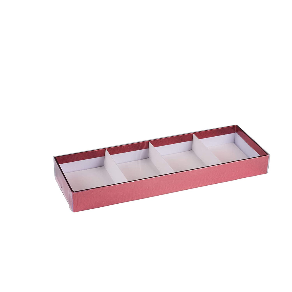 Four Section Red Tray  4 Packs Gift Box With Clear Cover 11" X 3.75" X 1.25"