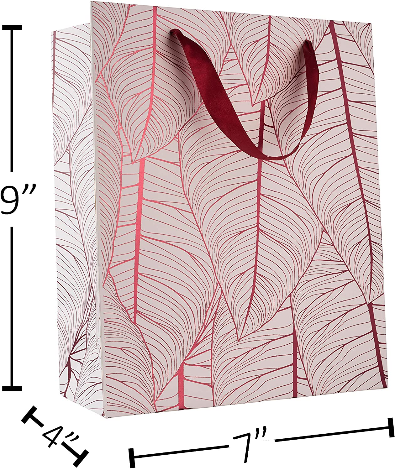 Leaf Design Maroon Gift Bags 12 Pack 12.5"X10.25"X4.75"
