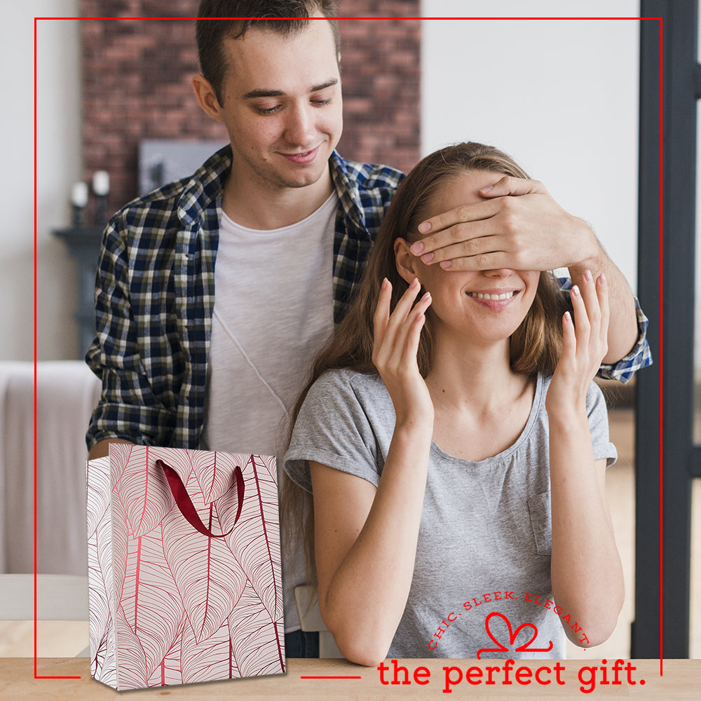 Leaf Design Maroon Gift Bags 12 Pack 12.5"X10.25"X4.75"