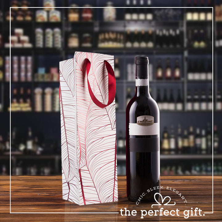 Wine Bag Leaf Design Maroon 12 Pack 14"X4"X4"
