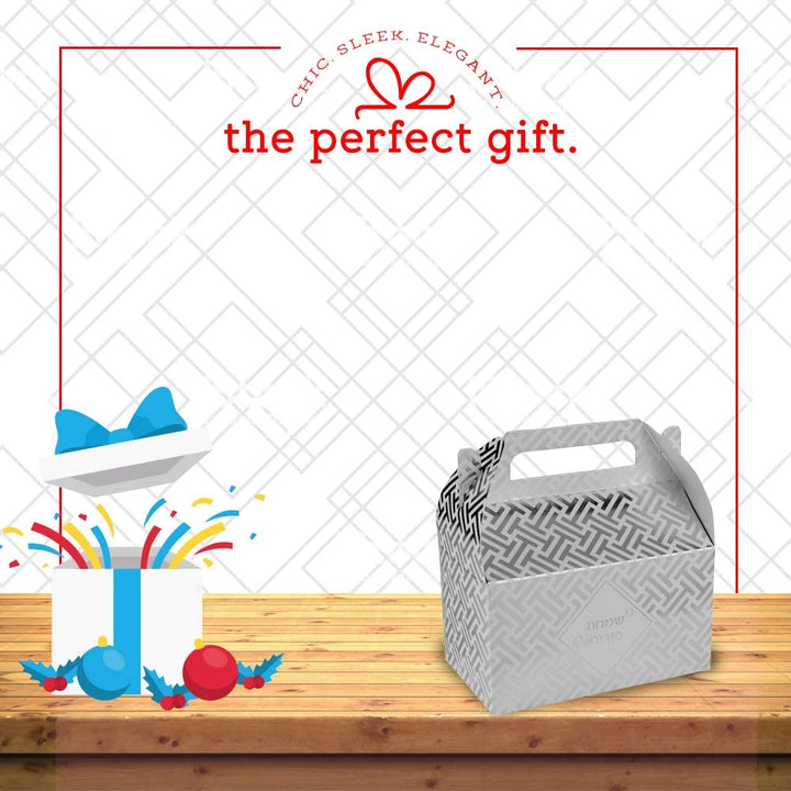 Foil Purim Treat Box Silver 6.25" X 3.75" X 3.5" 10 Pack