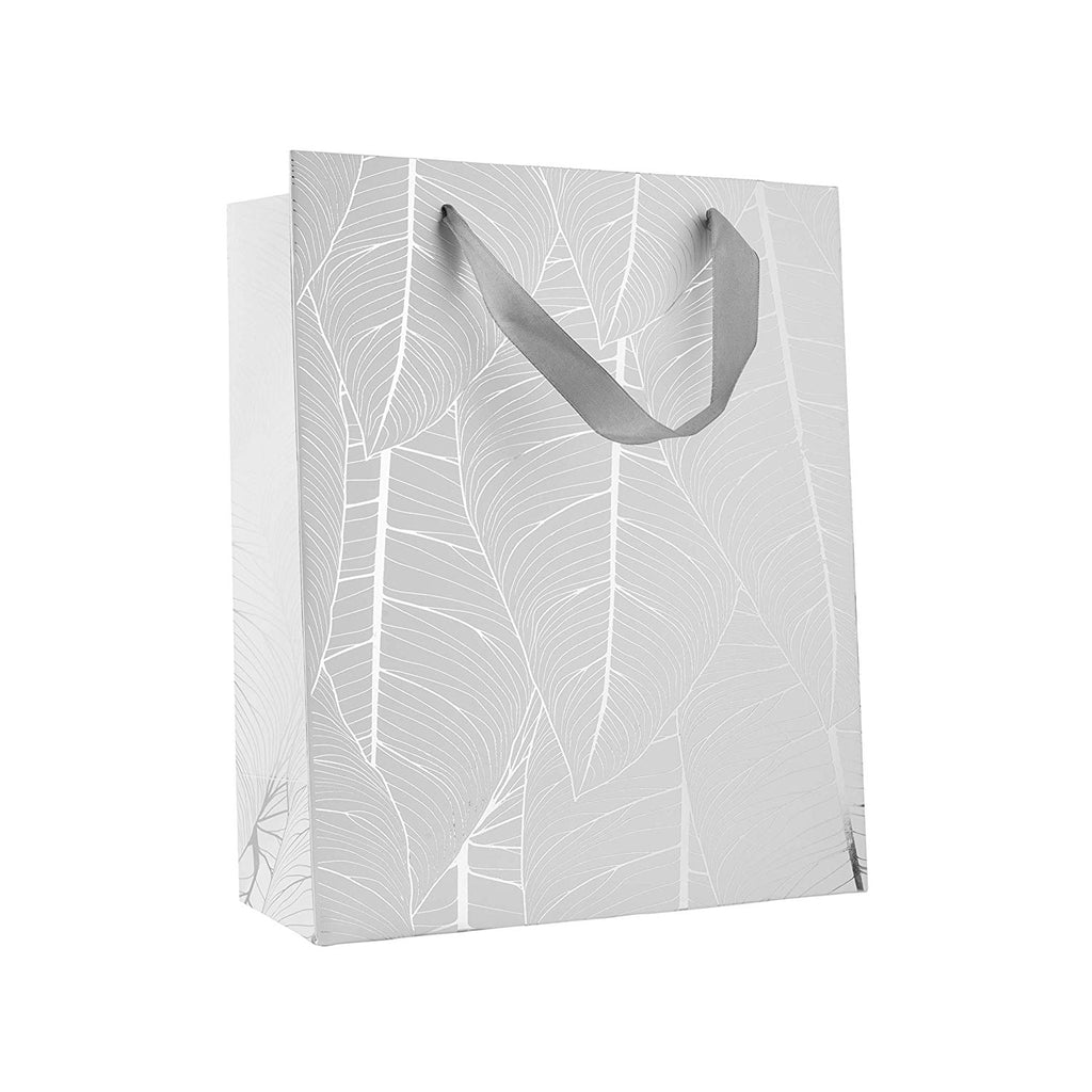 Leaf Design Silver Gift Bags 12 Pack 12.5"X10.25"X4.75"