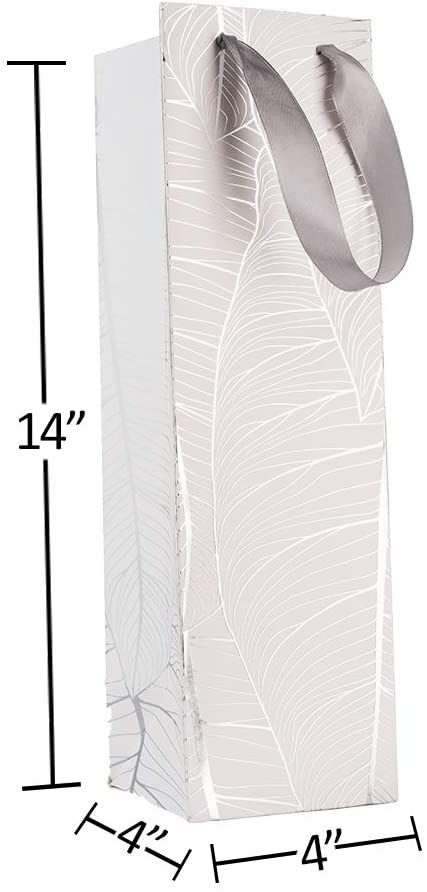 Leaf Design Silver Gift Bags 12 Pack Wine 14"X4"X4"