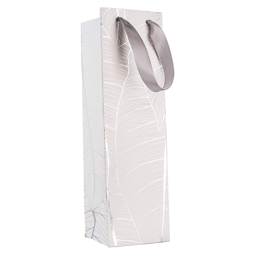 Leaf Design Silver Gift Bags 12 Pack Wine 14"X4"X4"