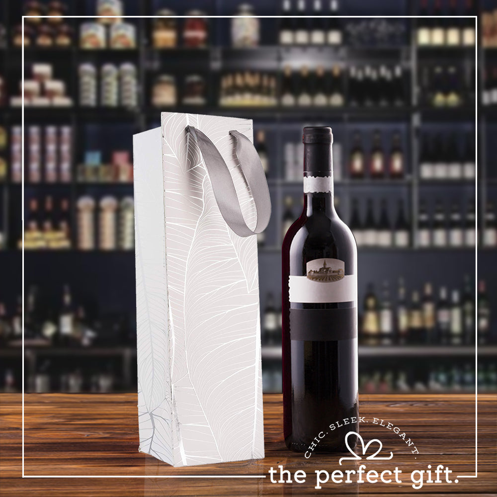 Leaf Design Silver Gift Bags 12 Pack Wine 14"X4"X4"