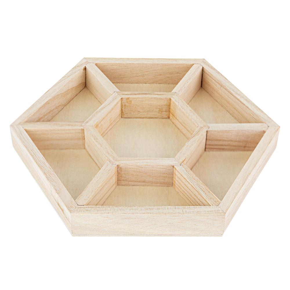 Hexagon Wooden Trays with sections 3 Pack 8.5"X8.5"X1"