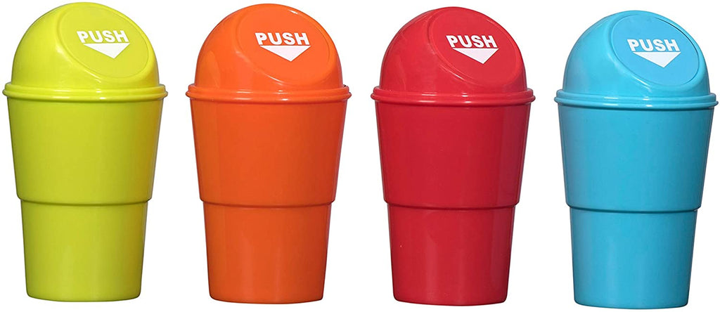 Mini Trash Cans Red Blue Yellow & Orange 3.75" X 6.5"