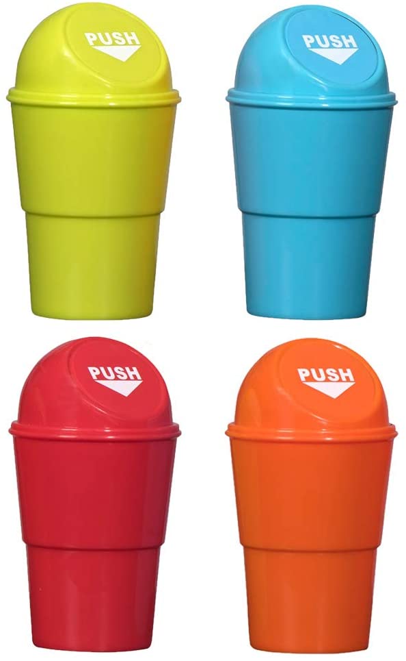Mini Trash Cans Red Blue Yellow & Orange 3.75" X 6.5"