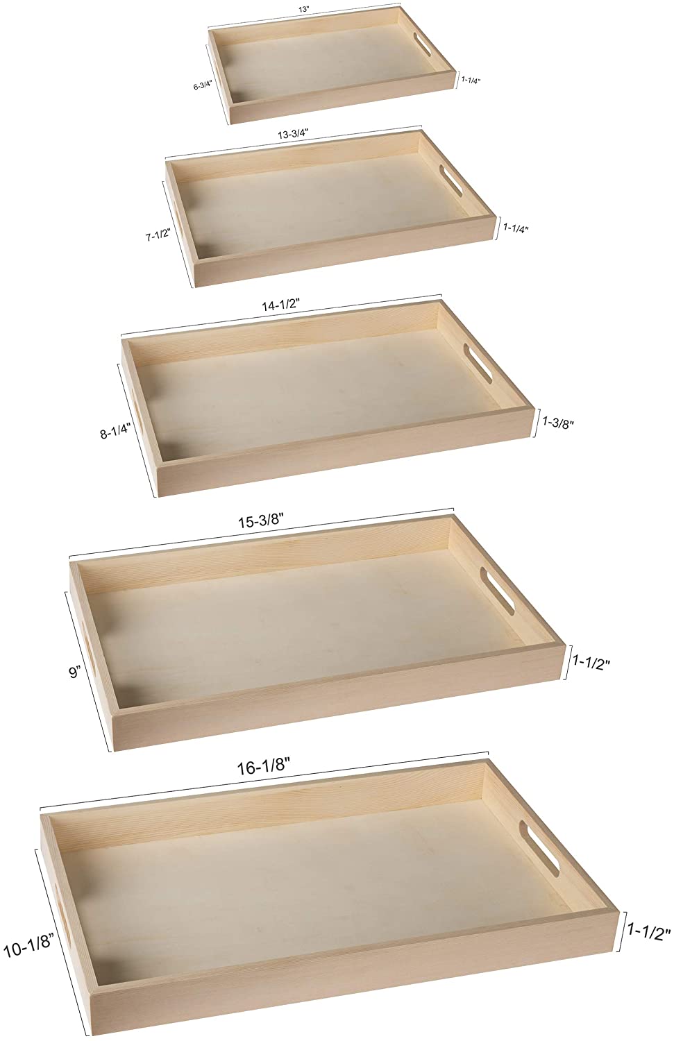 Wooden Nested Serving Trays Five Piece Rectangular